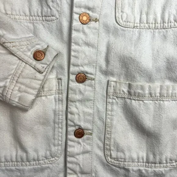 Everlane Denim Chore Jacket Womens XS Ivory Patina Organic Cotton Minimalist - Picture 4 of 9